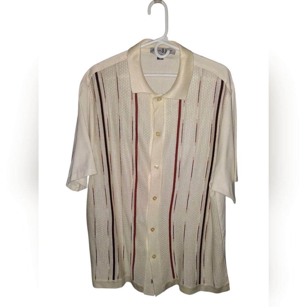 Men's Cream and Red Striped Button Down Shirt